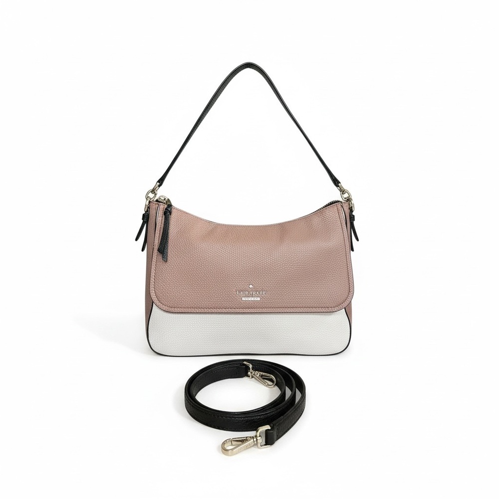 Kate Spade Blush & Cream Pebbled Leather Shoulder Bag | Colorblock | Crossbody - Picture 13 of 14